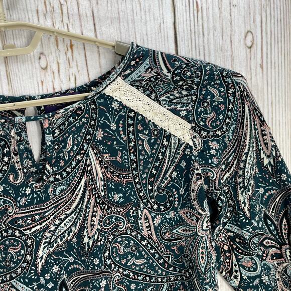 Artesia Bohemian Women Tunic Top Size XXL Green Pink Paisley Fairy Grunge Boho - Picture 7 of 9
